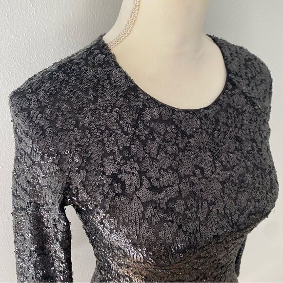 Alice + Olivia Black Sequin Bodycon Stretchy Mini Cocktail Dress - Picture 5 of 8